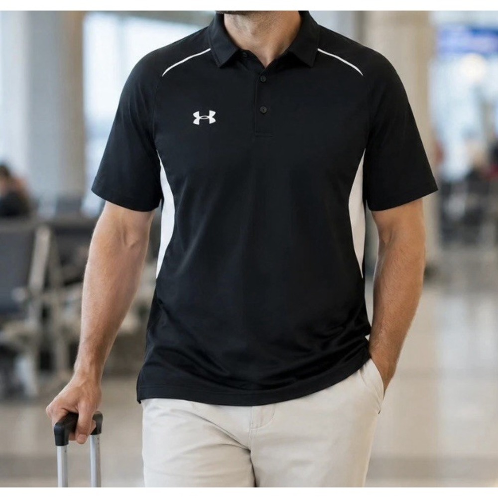 Under Armour Polo Shirt Mens Sz 5XL Black White UA Title Golf Polo Athletic NWT